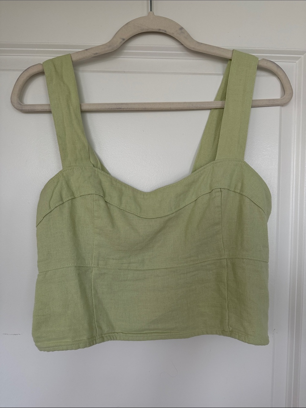 Abercrombie & Fitch Light Green Linen Blend Sweetheart Crop Top